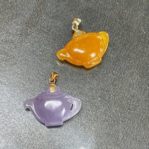 14k Gold Jade Teapot Kettle 3D Charm Pendant Vintage
